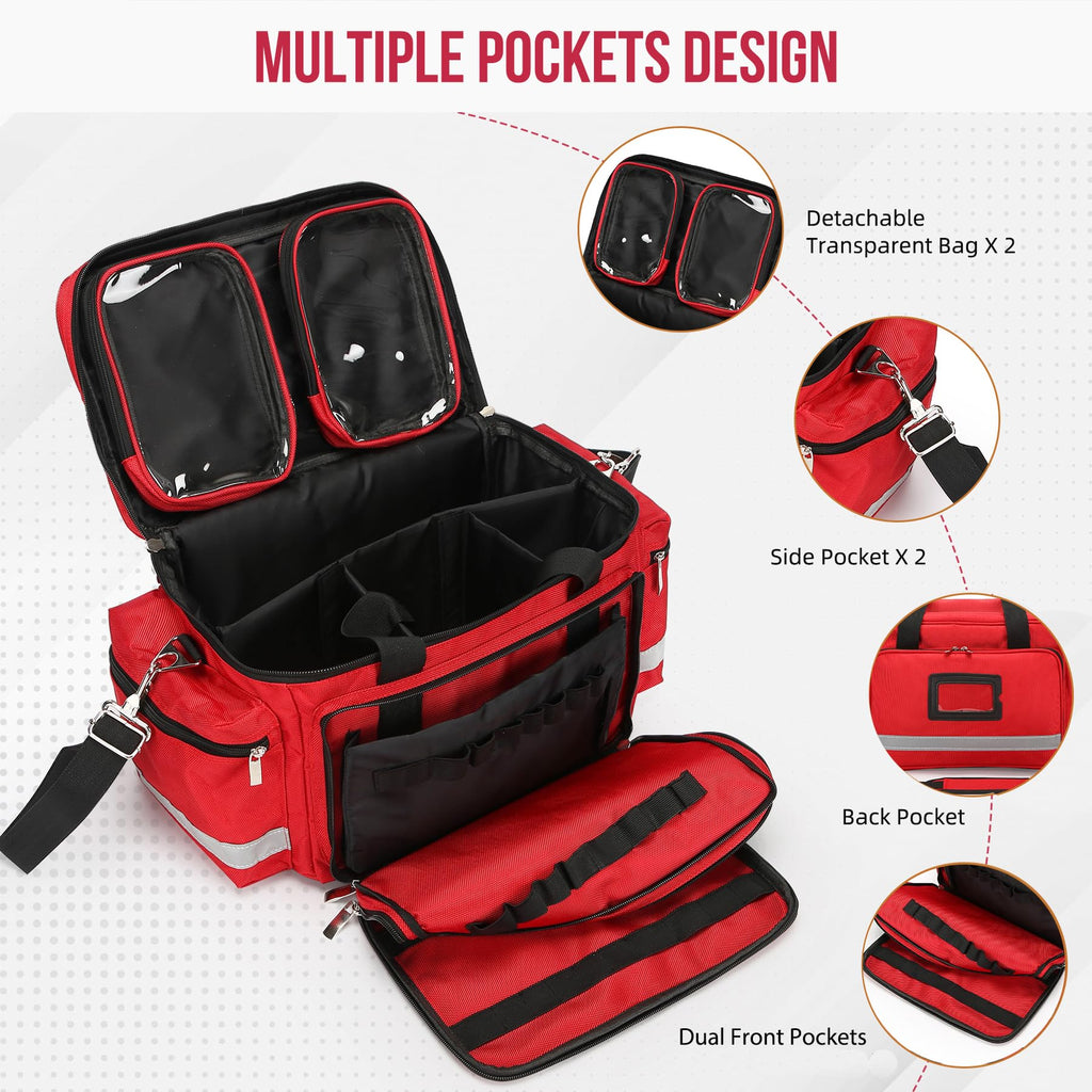 Medical Bag Empty First Aid Bag Home Health Nurse Bag Empty First Aid Storage Bag with Detachable Divider Medical Supplies Emerg