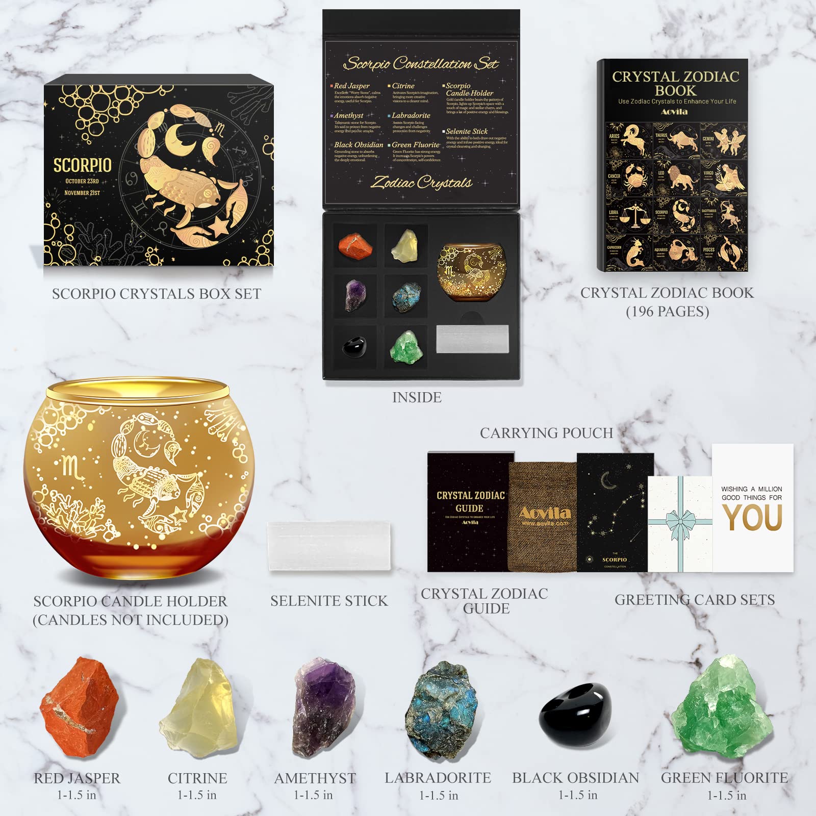 Aovila Scorpio Birthday Gifts for Women - Scorpio Candle Holder Crystals Birthstones Gifts Box Set - Zodiac Gifts Astrology Horo
