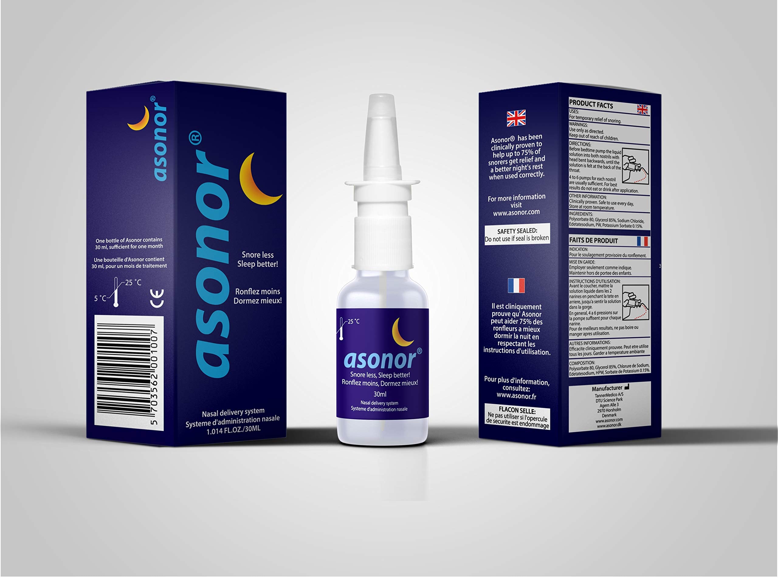 Asonor Snoring Nasal Spray - Fast Snore Stopper Drops for Better Sleep, Natural Breathing Relief - Helps Open The Throat & Air P