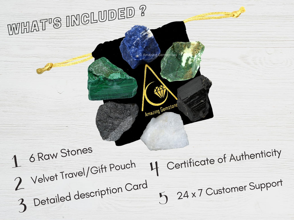 Healing Crystal for Breast Lung Prostate Cancer Fighter, Set of 6 Black Tourmaline, Malachite, Hematite, Sodalite, Moss Agate an