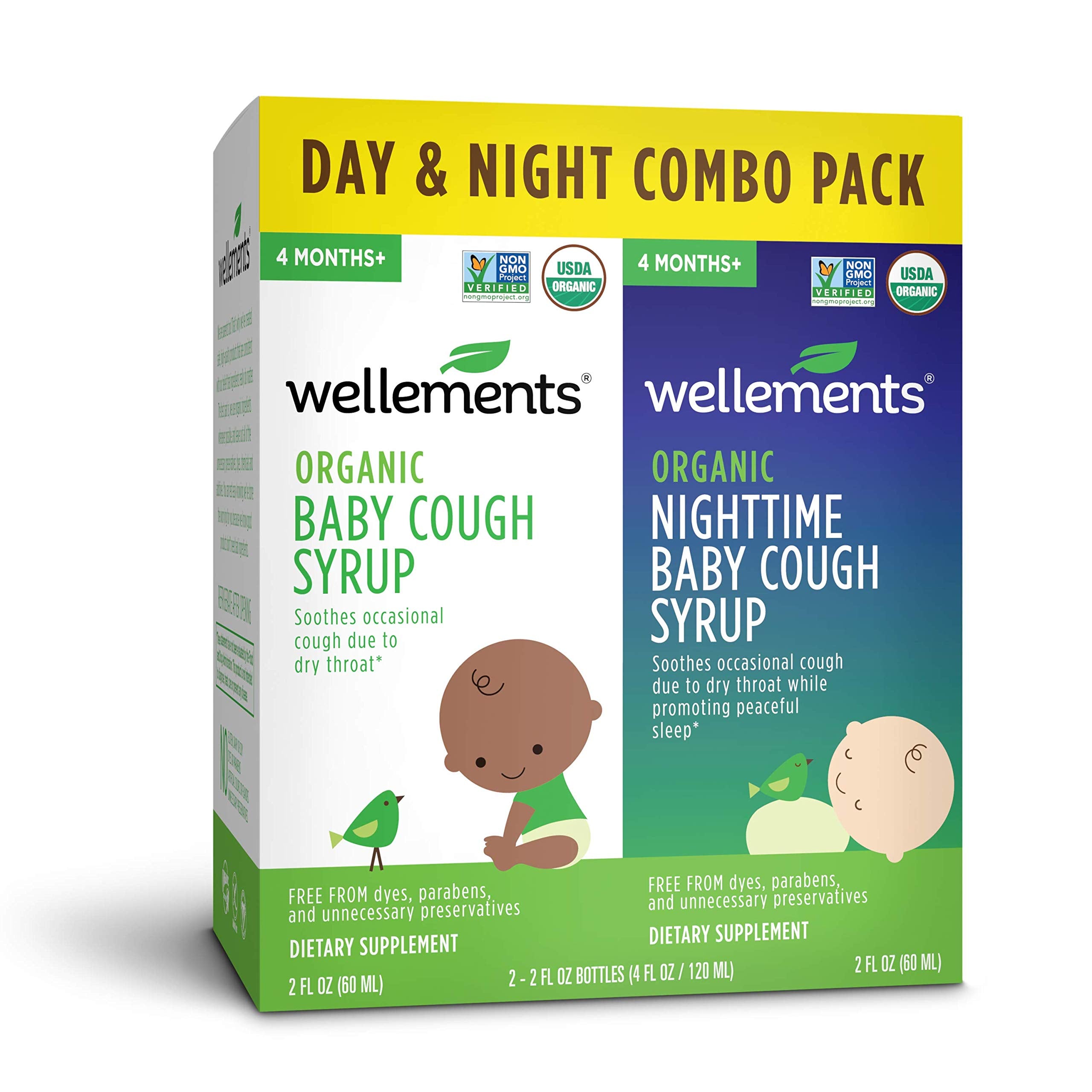 Wellements Organic Baby Cough Syrup Day & Night Value Combo Pack | Daytime & Nighttime Baby Cough Relief, Calms Dry Throats * US
