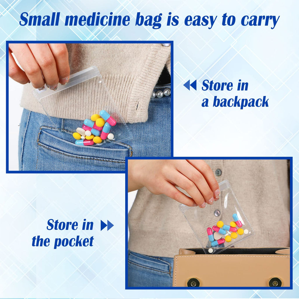Zonon Pill Pouch Bags Zippered Reusable Pill Baggies Clear Plastic Bags Self Sealing Travel Medicine Organizer Storage with Slid