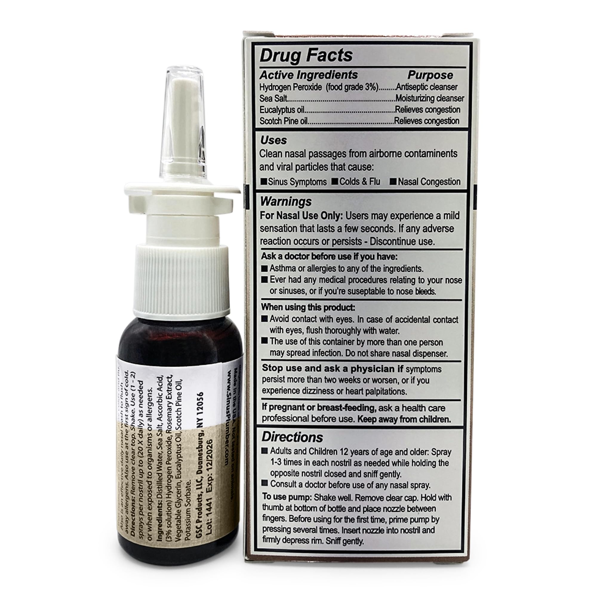 Sinus Plumber Hydrogen Peroxide Nasal Hygiene Mist - Deep Cleans Nose from Airborne Particles for Immune Defense
