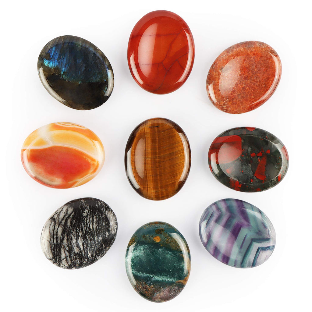 Artistone 2pcs African Bloodstone Crystal Thumb Worry Stone Healing Crystal Set,Natural Polished Gemstone Chakra Healing Stones