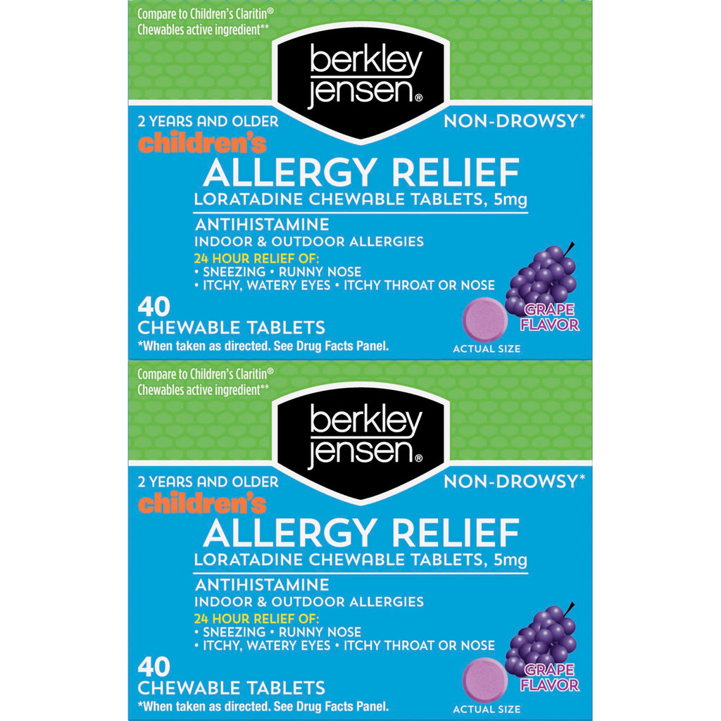 Berkley Jensen Allergy Relief Childrens Chewables Loratadine, Non Drowsy 24 Hour Kids Allergy Medicine, 80 Grape Antihistamine