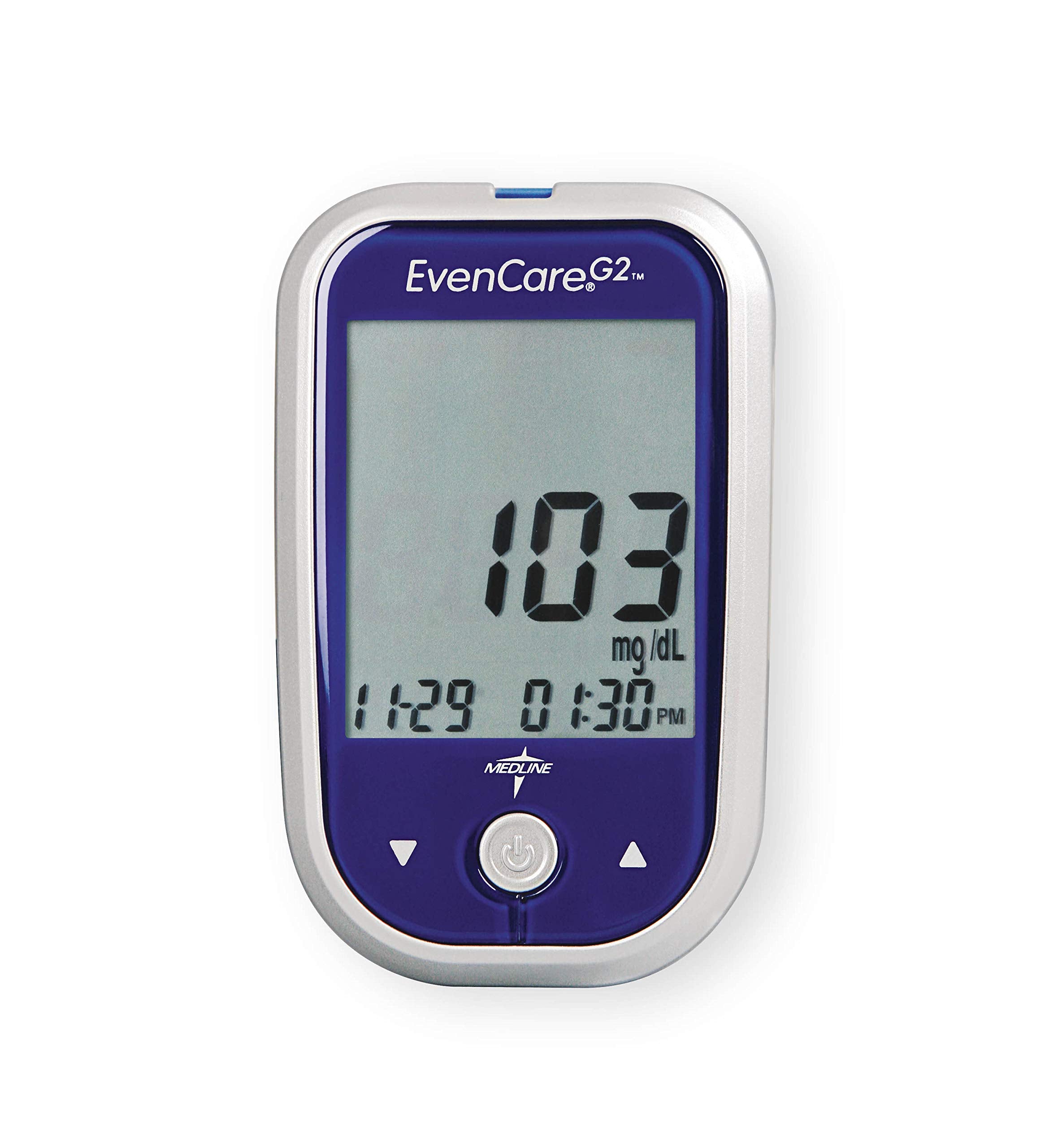 Medline EvenCare G2 Blood Glucose Monitoring Meter, Self-Testing Diabetic Care, 6 Sec Results, Batteries, Guide, Carrying Case,