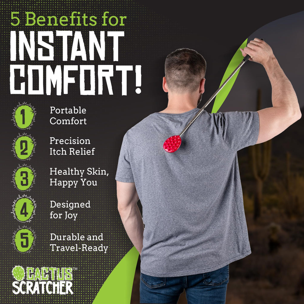 Cactus Scratcher Extendable Telescopic Back Scratcher - Extends 29 Long Double Sided Retractable Scratching Tool for Hand, Neck,