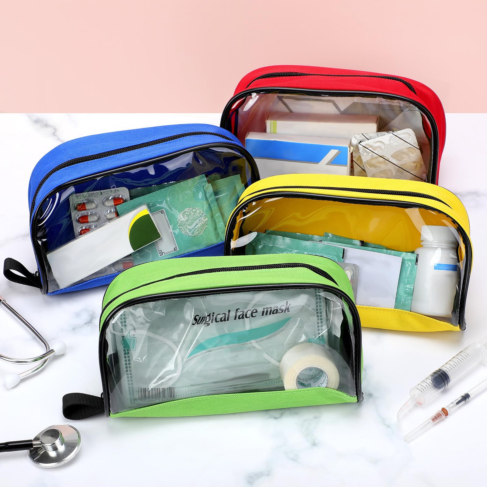 4 Pcs Empty First Aid Bag Color Coded First Aid Medical Kit Accessory Pouches Zippered Medical Bag Organizer Storage Medical Pou