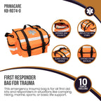 Primacare KB-RO74-O First Responder Bag for Trauma, 17x7x 9 Professional Multiple Compartment Kit Carrier for Emergency Medical