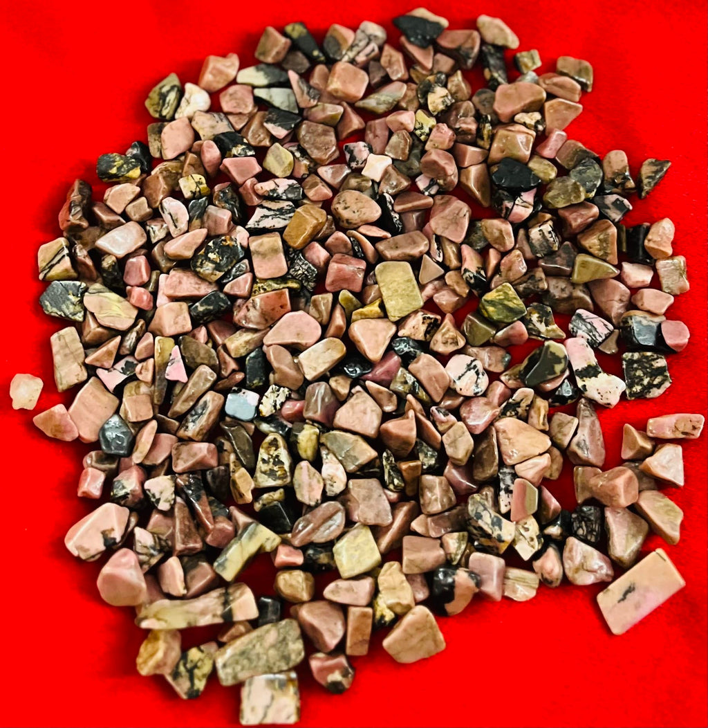 Indian Consigners Natural Crushed Polished Tumbled Gem Stone Chips, Decoration & Healing Crystals (Rhodonite)