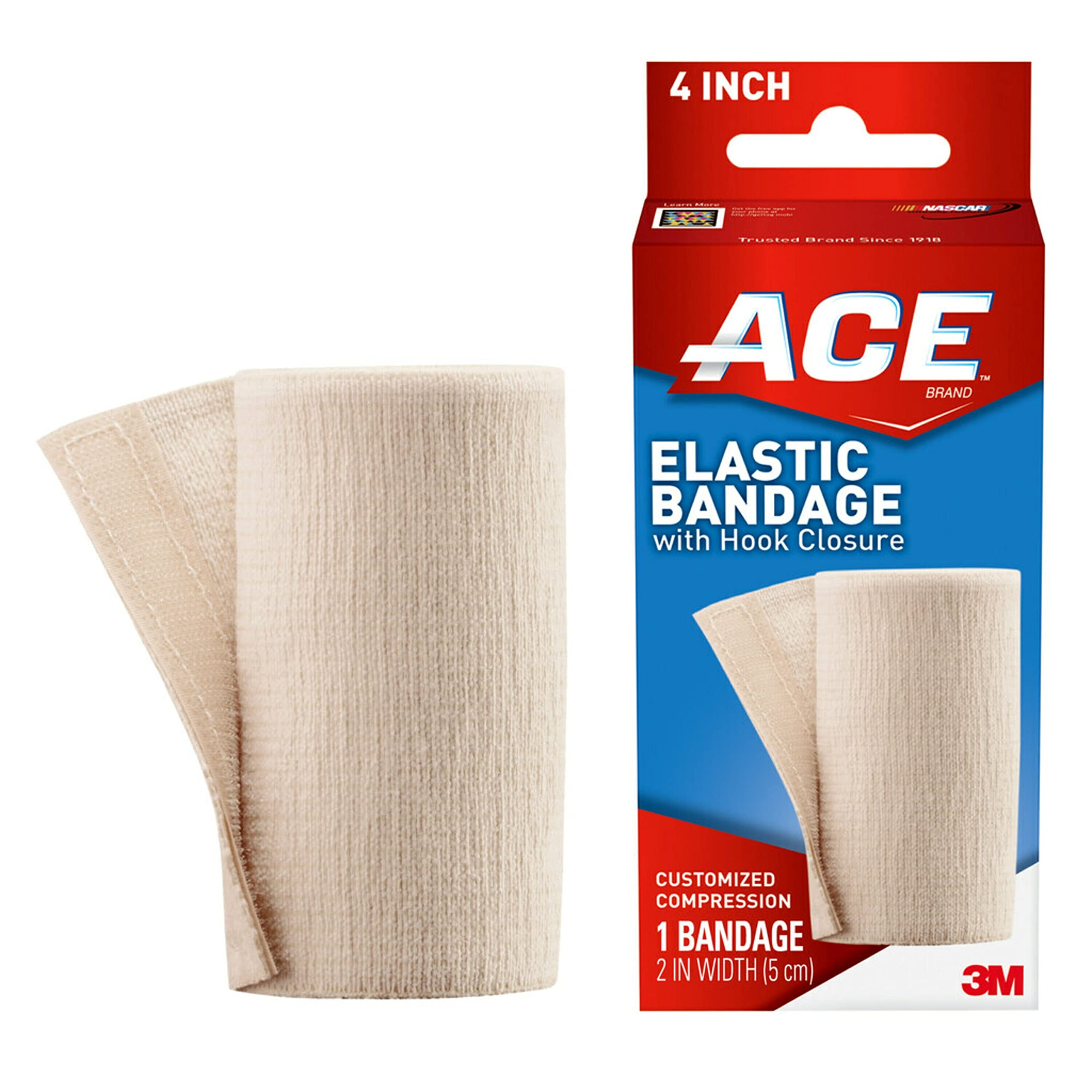 ACE Brand Elastic Bandage with Clips, Adjustable for Secure, Moderate Support, 4'', One Size Fits Most
