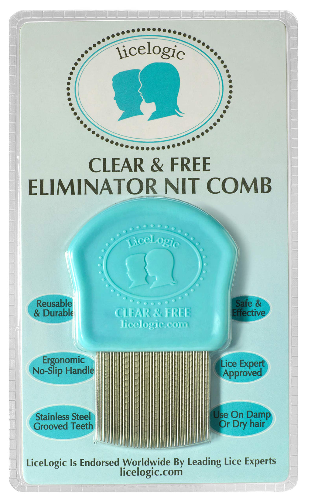 LiceLogic Lice and Nit Eliminator Comb - Effective Against Super Lice, Professional Grade, Stainless Steel Teeth, No-Slip Grip H