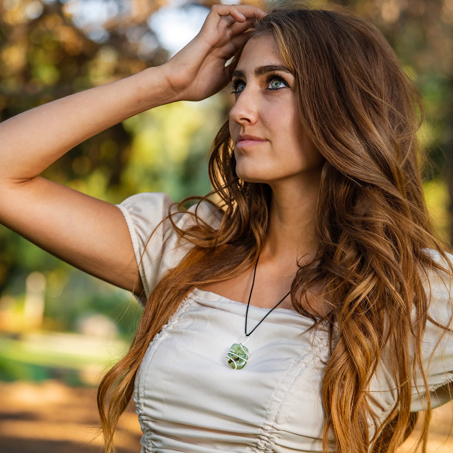 AYANA Prehnite Healing Crystal Pendant Necklace | Heart and Third Eye Chakra | Libra Zodiac Birthstone | Lucky Stone for Healers