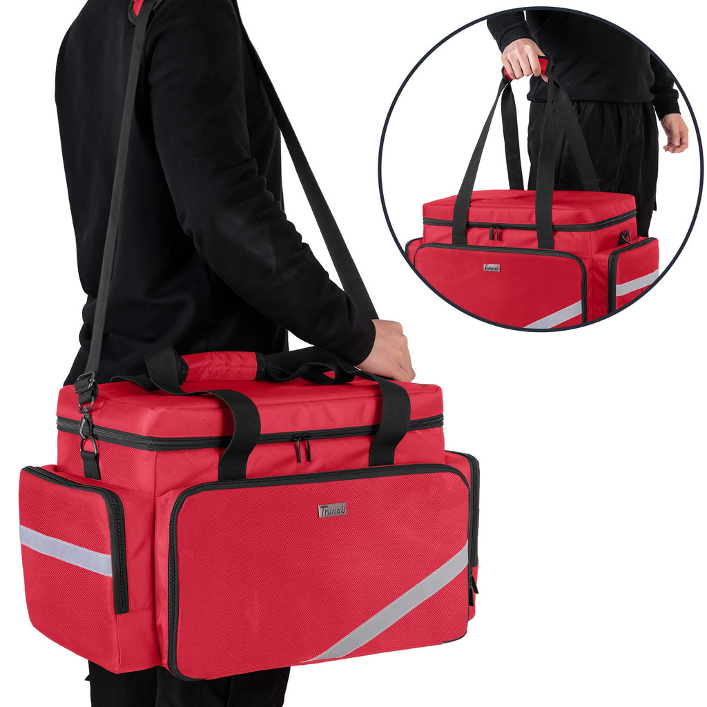 Trunab First Aid Bag Empty, Professional Medical Bag Emergency Responder Trauma Bag with Inner Dividers and Anti-Slip Bottom, Id