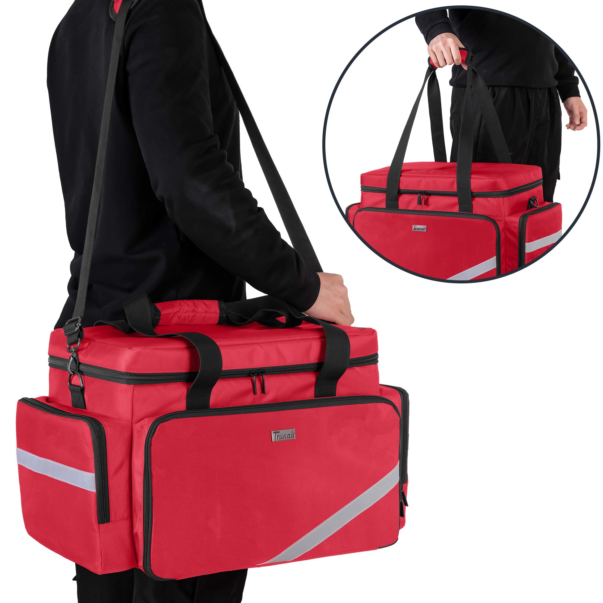 Trunab First Aid Bag Empty, Professional Medical Bag Emergency Responder Trauma Bag with Inner Dividers and Anti-Slip Bottom, Id