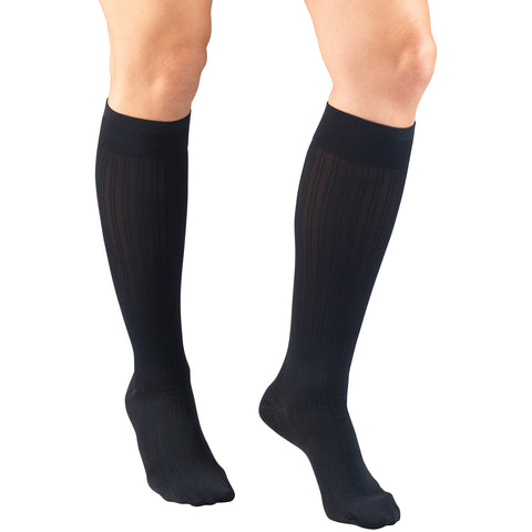 Truform Compression Socks, 15-20 mmHg, Women's Dress Socks, Knee High Over Calf Length, Navy Rib Knit, X-Large
