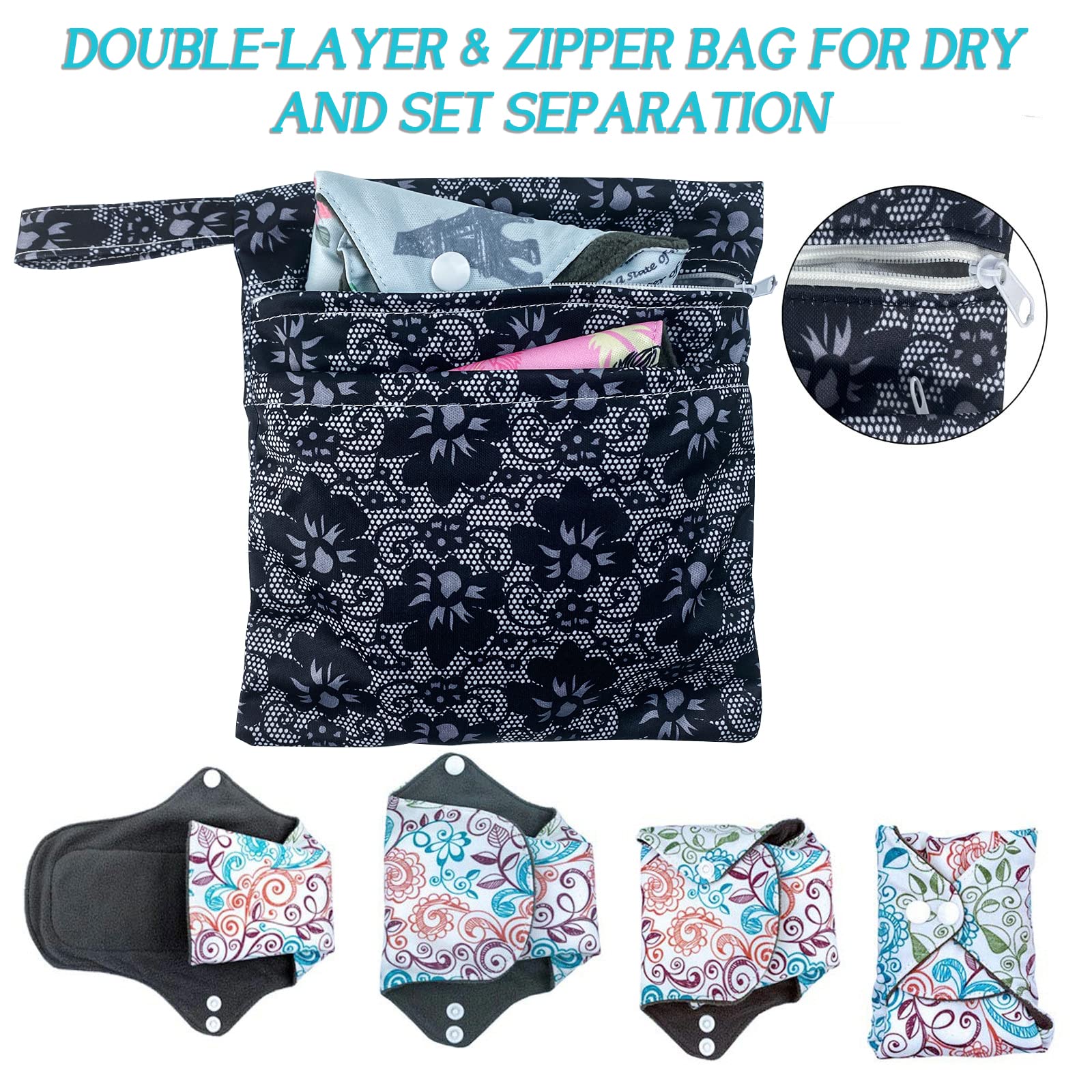 ZCOINS 4PCS Overnight Pads 13.5inch Reusable Pads Menstrual Heavy Flow, Washable Cloth Pad with 1 Zipper Bag