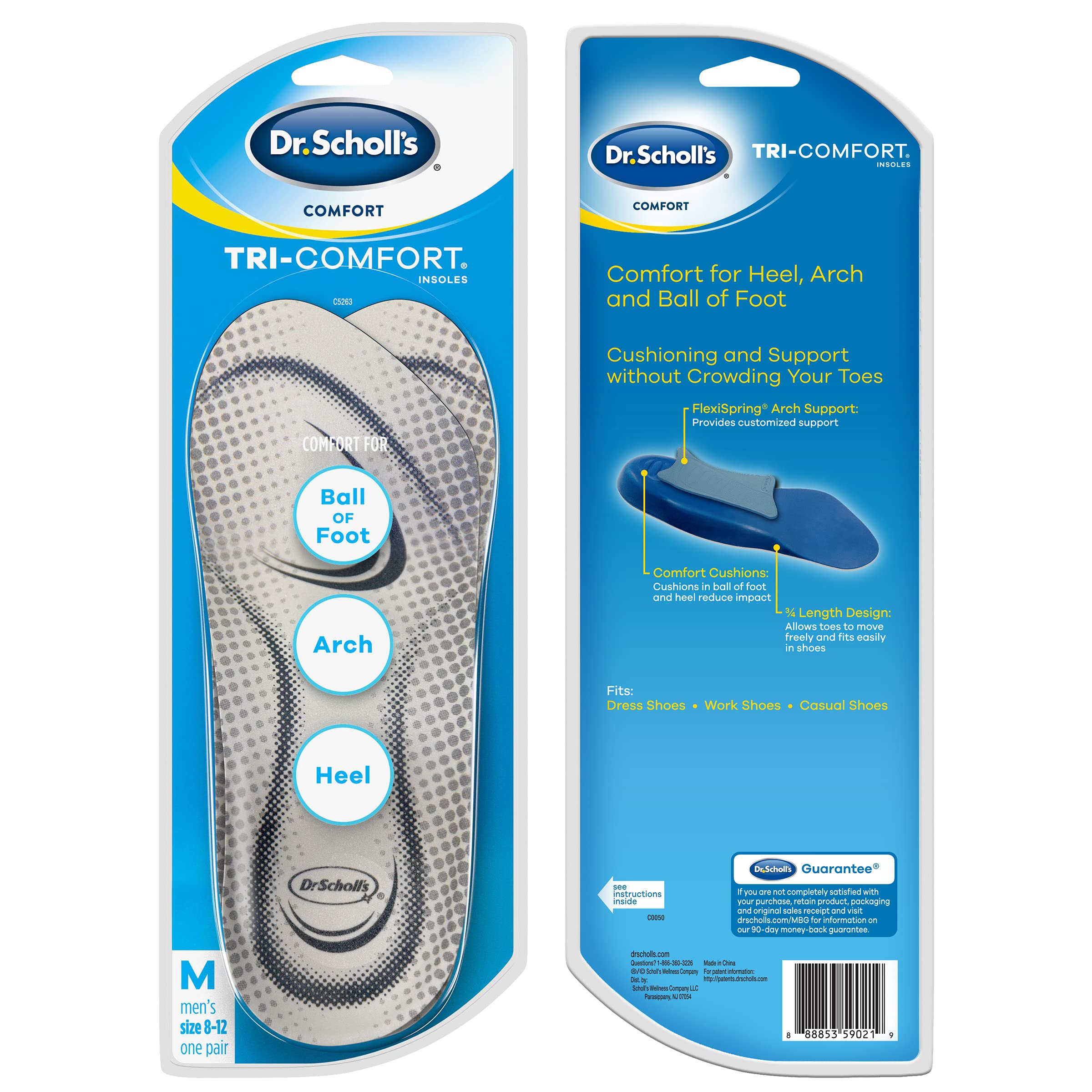 Dr. Scholls Comfort Tri-Comfort Insoles for Men, 1 Pair, Size 8-14