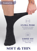 Hugh Ugoli Diabetic Socks for Men, Loose Ankle Socks Bamboo, Extra-Wide, Thin, Seamless Toe and Non-Binding Top, 4 Pairs, Charco