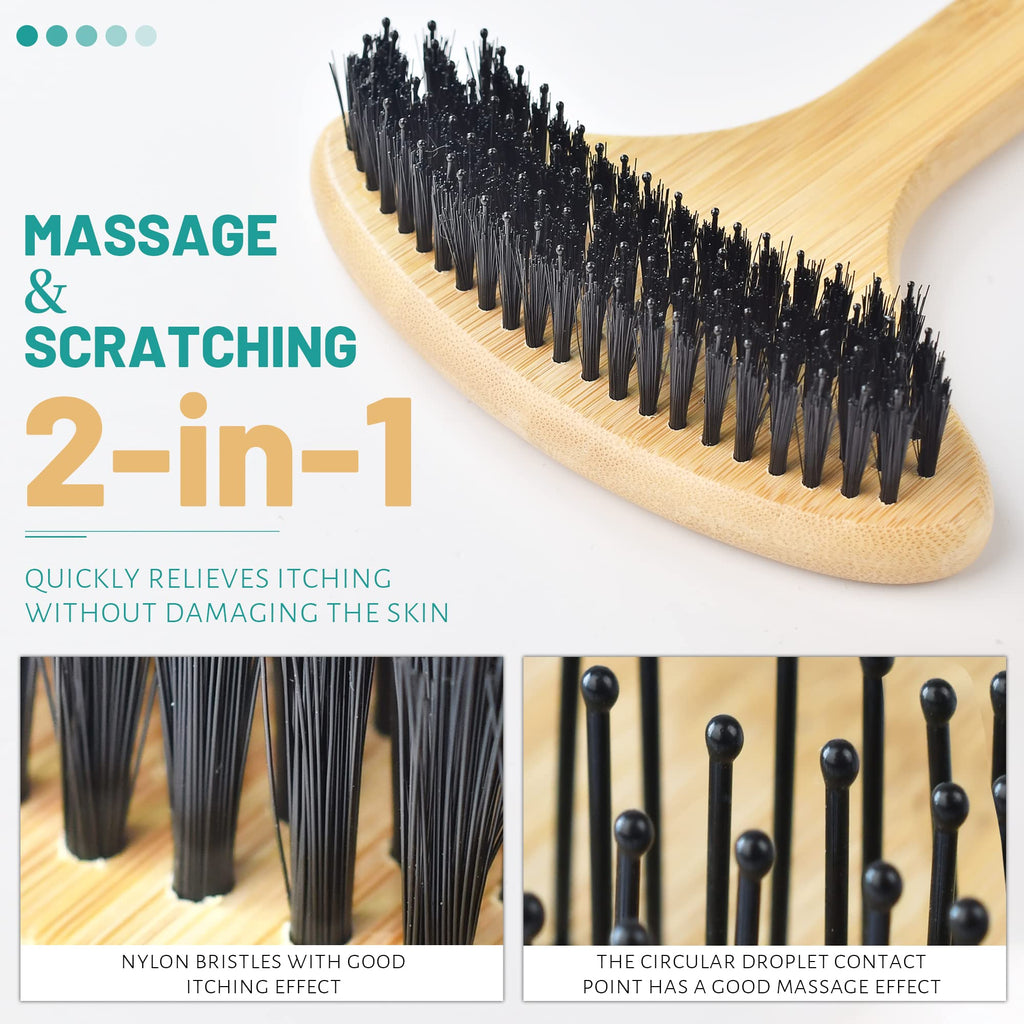 NURENDER Bamboo Back Scratcher, Oversized Body Scratcher with 22    Curved Long Handle and 2 in 1 Wide Scratching/Massaging Head