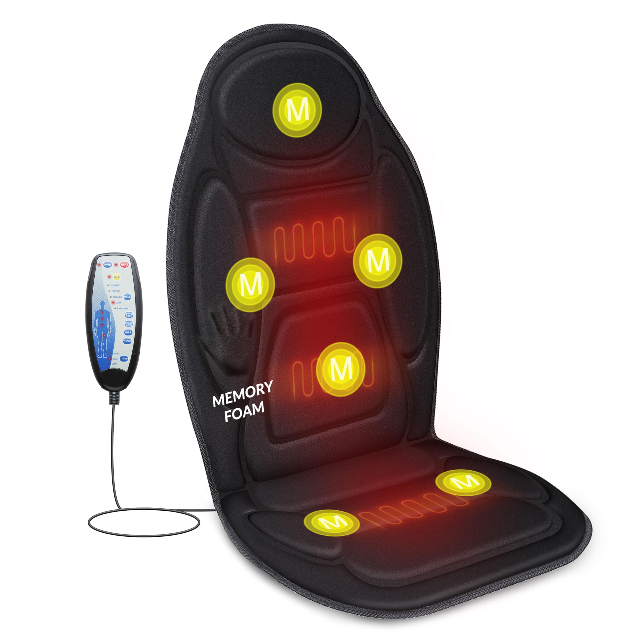 Snailax Memory Foam Massage Seat Cushion, Back Massager with Heat, Seat Massager, Chair Massager, Massage Chair Pad for Home Off