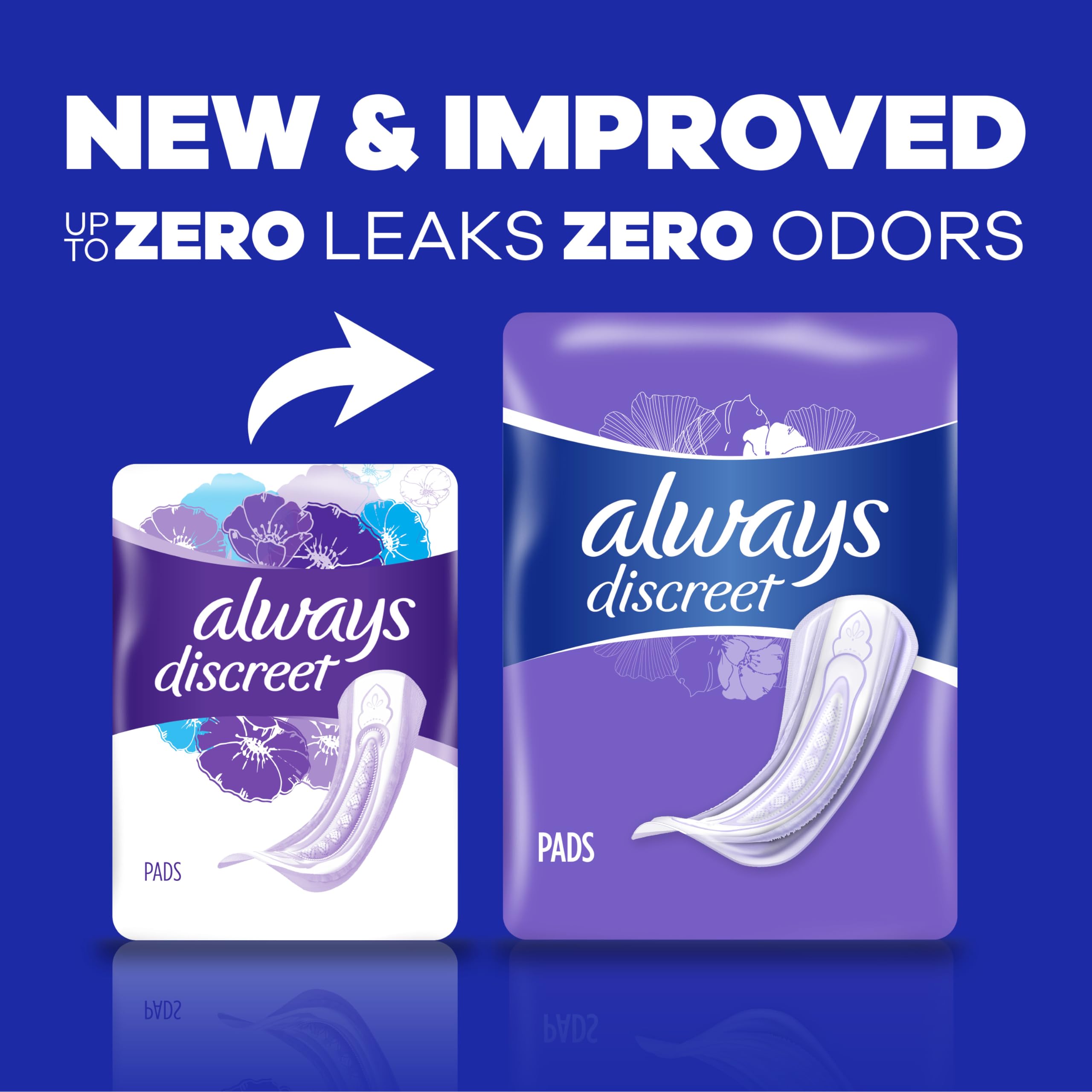 Always Discreet Adult Incontinence & Postpartum Pads For Women, Size 5, Heavy Absorbency, Long Length, 39 Count