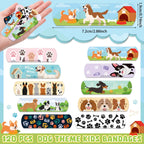 Panelee 120 Pcs Dog Bandages for Kids Farm Animals Bandages Cute Waterproof Animals Bandages Puppy Pig Chicken Cartoon Bandages