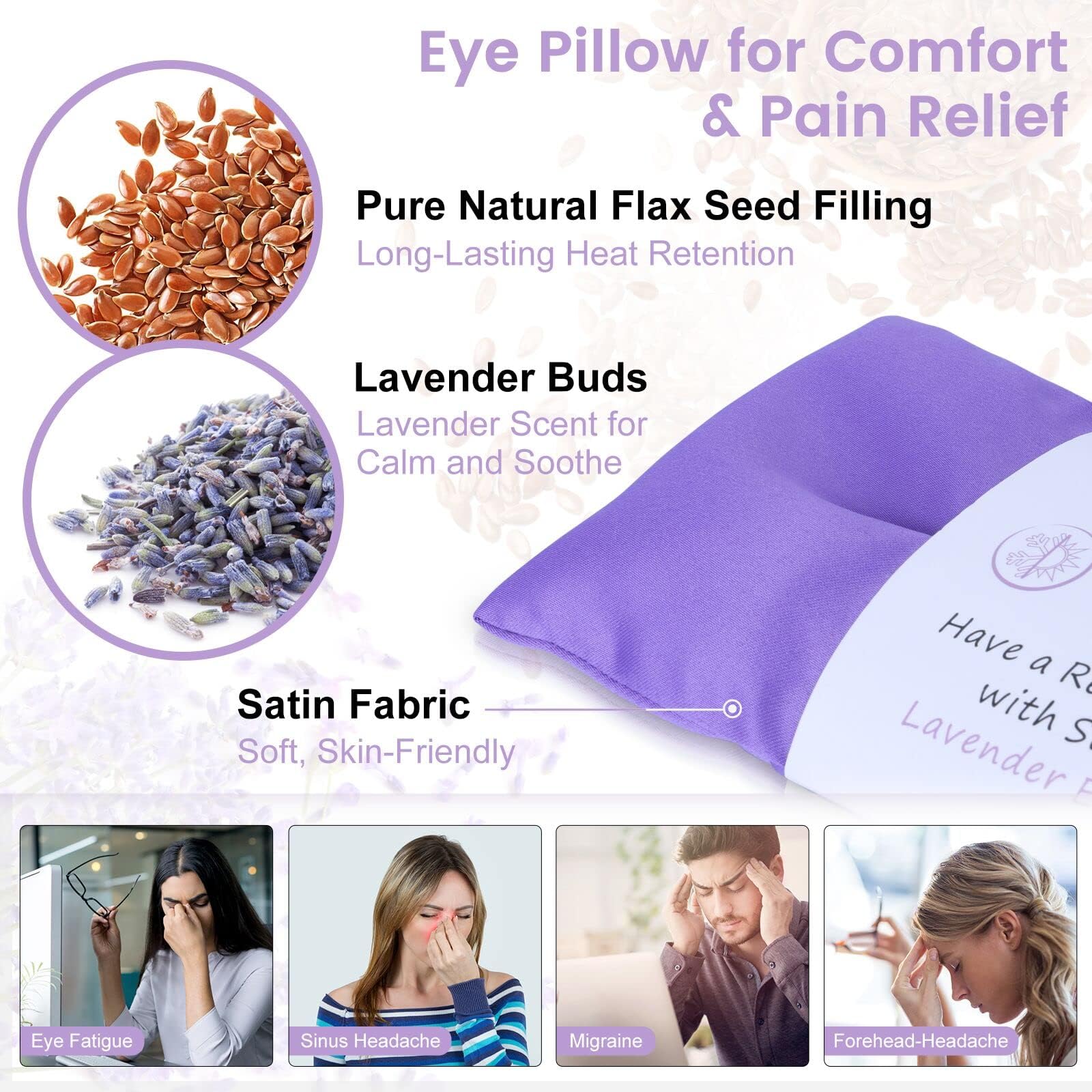 SuzziPad Lavender Eye Pillows for Relaxation with Aromatherapy, Weighted Mask for Sleeping, Hot & Cold Therapy Compress for Dry