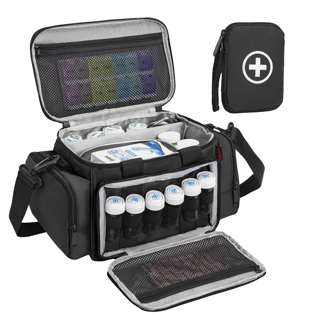 OUUTMEE Medicine Storage Bag, Pill Bottle Organizer with Portable Small Pouch, Medication Bottle Organizer Empty with Shoulder S