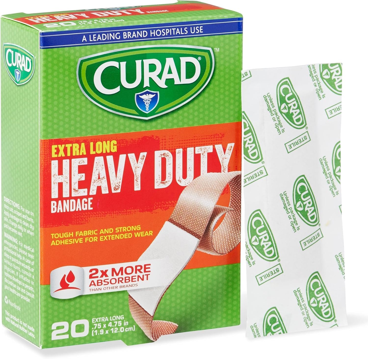 Curad Heavy Duty Bandage Extra Long, 75 x 4.75, 20 Count, Pack of 4