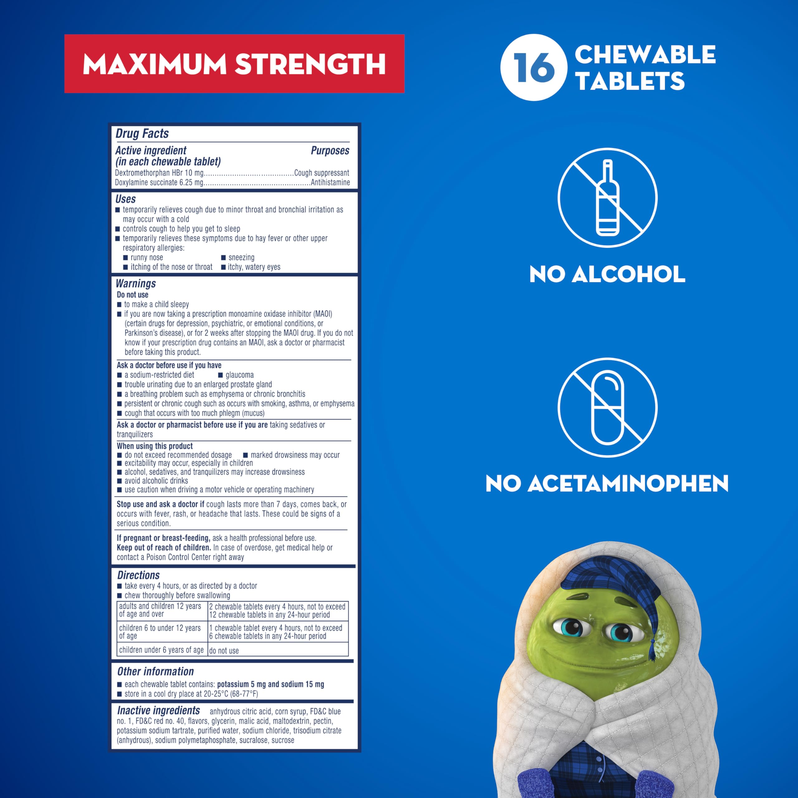 Mucinex Childrens Mighty Chews Nighttime Kids Cough Medicine, Easy to Dose Cough Suppressant with Dextromethorphan, Kids Travel