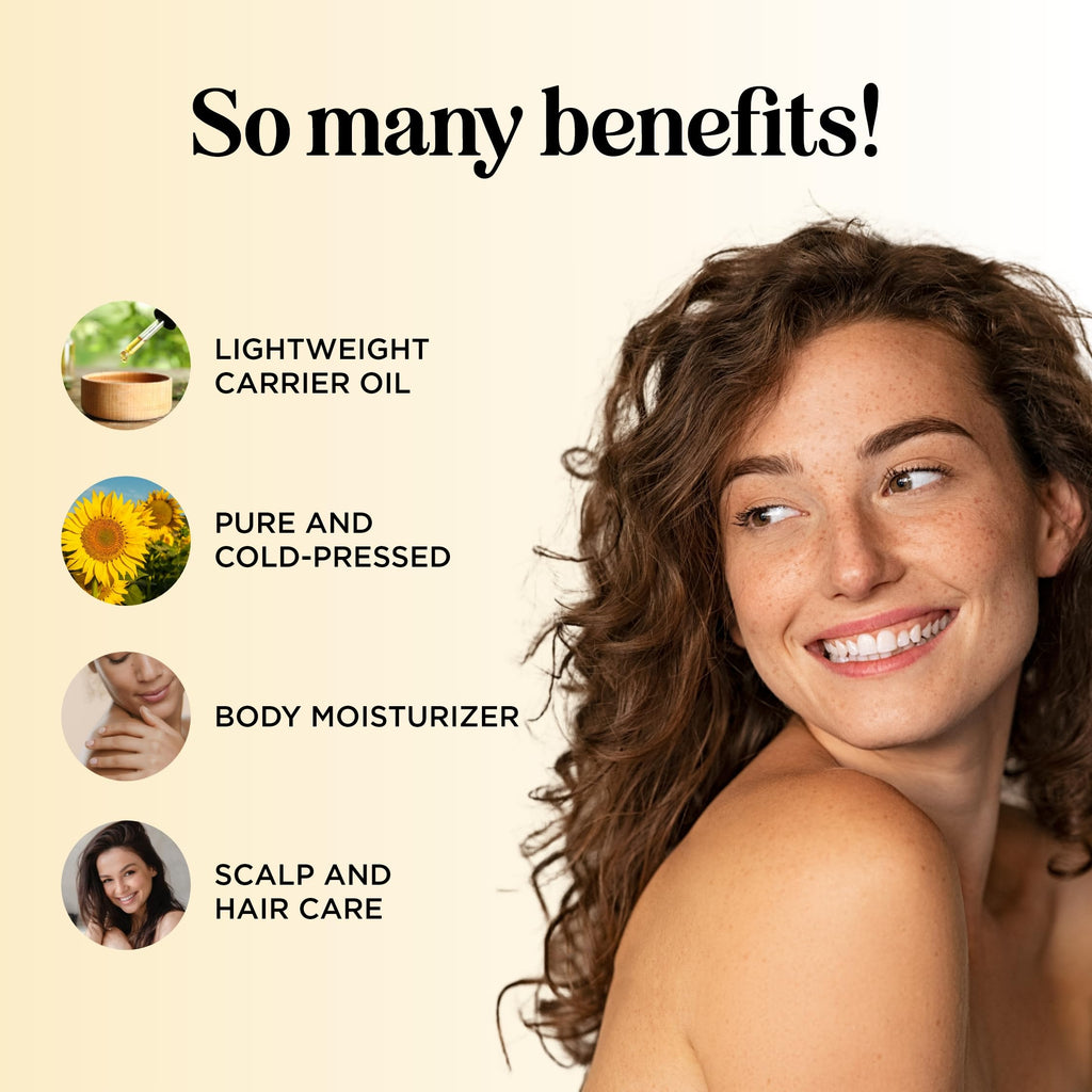 Sunflower Oil for Hair Skin and Nails - Anti Aging Skin Care with Vitamin E Oil for Skin and Hair Care - Pure Sunflower Oil Skin