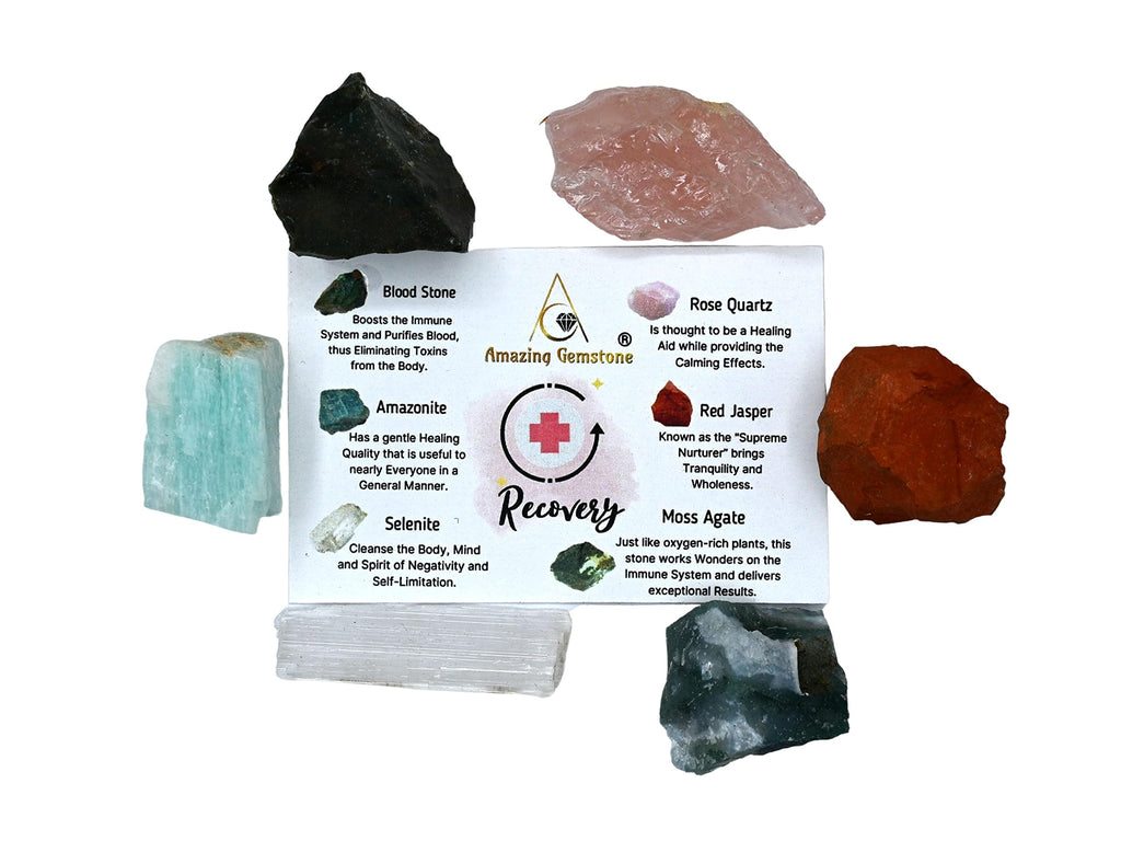 Get Well Soon Gifts for Women Recovery Manifestation Crystals, Set of 6 Blood Stone, Amazonite, Selenite, Rose Quartz, Red Jaspe