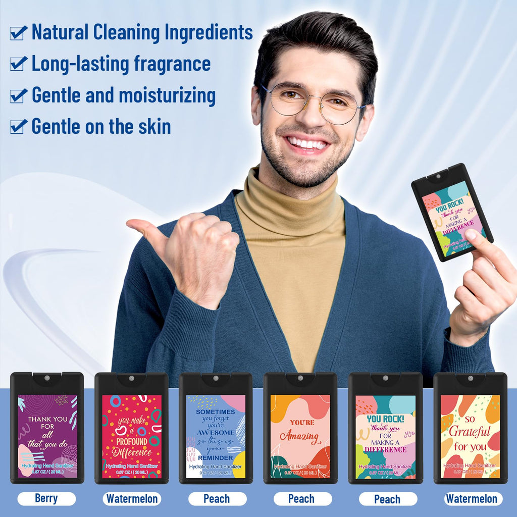 Frienda 24 Set Mini Hand Sanitizer Spray Bulk Christmas Thank You Hand Sanitizer Travel Size with Appreciation Cards Gift Bags P