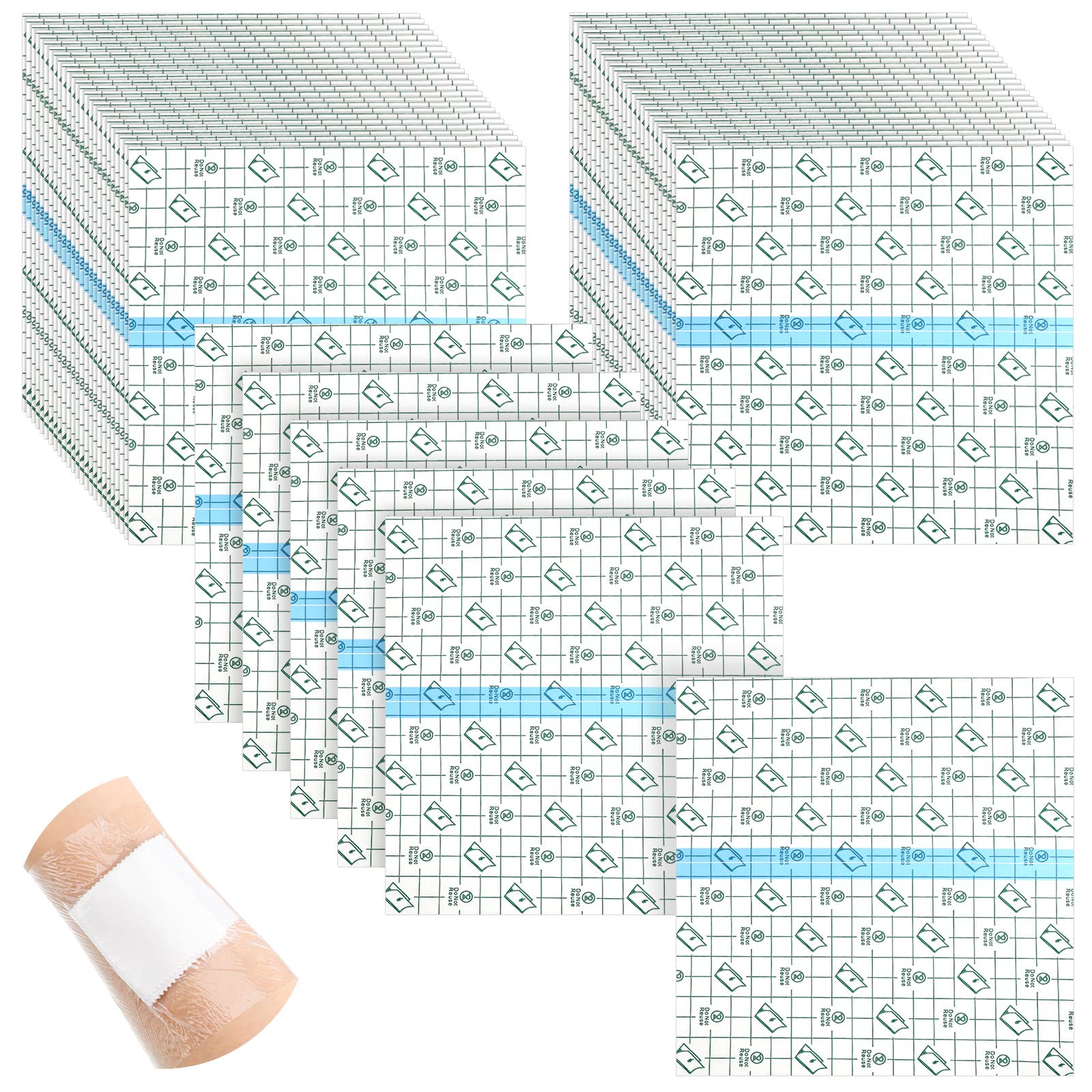 BBTO 50 Pieces Transparent Clear Adhesive Bandage Stretch Large Waterproof Film Adhesive Bandages Dressing Supplies(8 x 10 Inch)