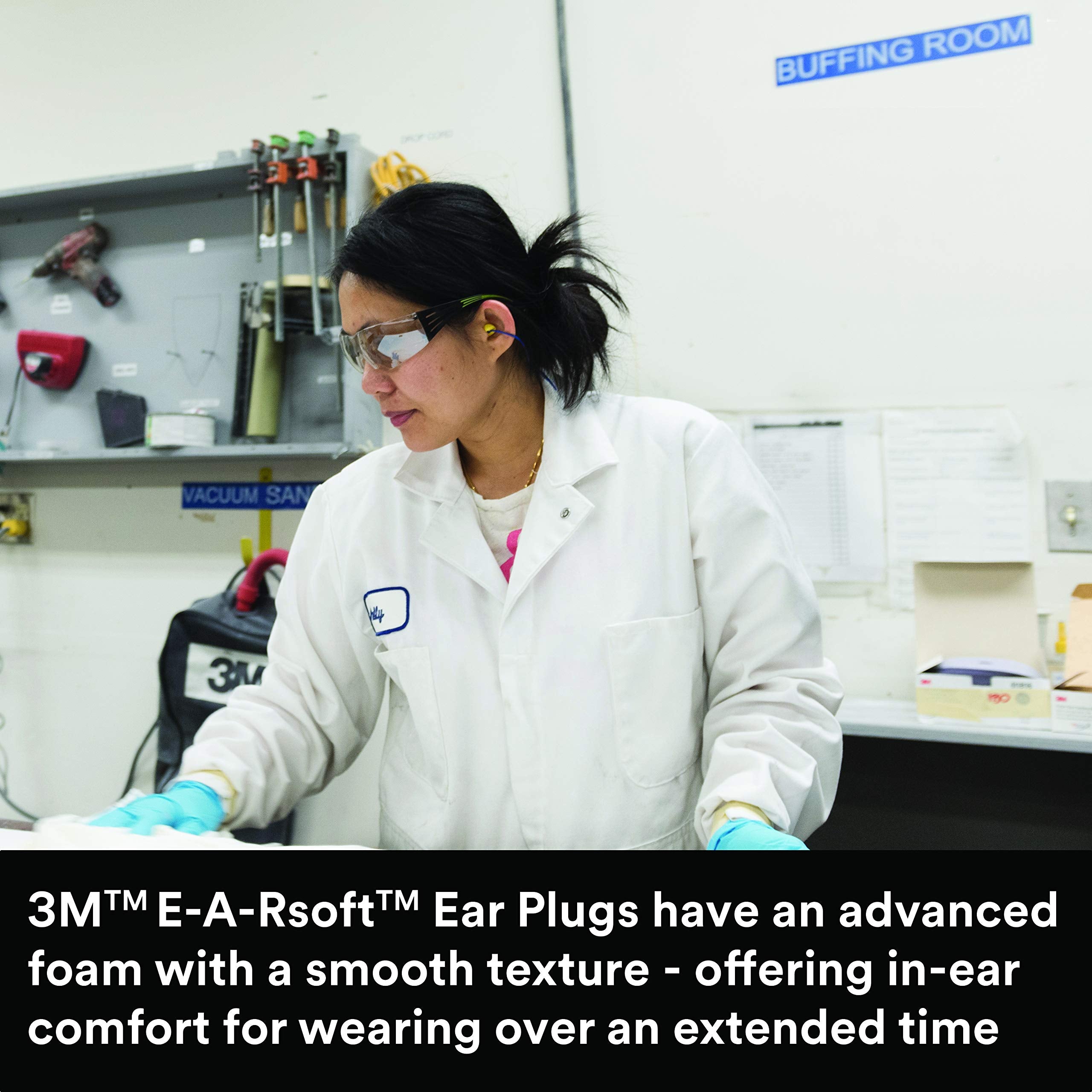 3M Ear Plugs, 200/Box, E-A-Rsoft SuperFit 311-4109, Metal Detectable Cord, Disposable, Foam, NRR 32, Drilling, Grinding, Machini