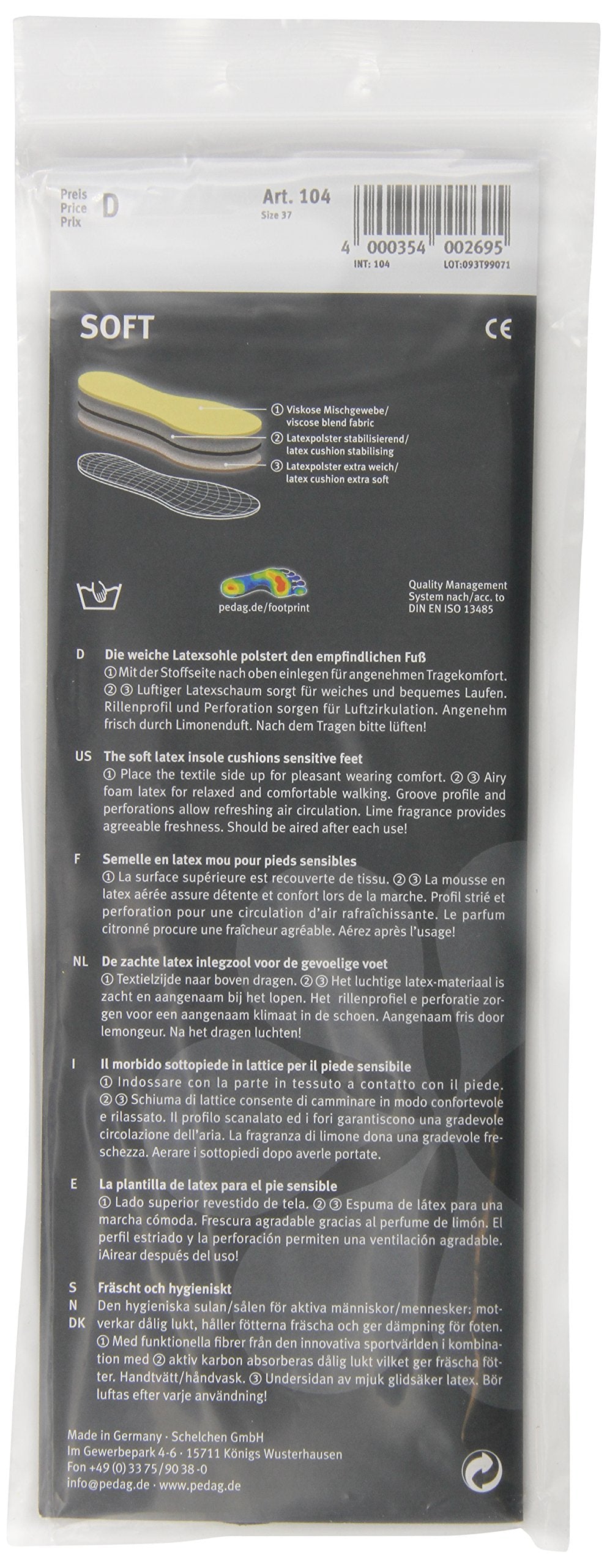 Pedag Soft | Fabric Covered Latex Foam Insoles | Lemon Scented | US Women 7 /EU 37 | 3 Pair