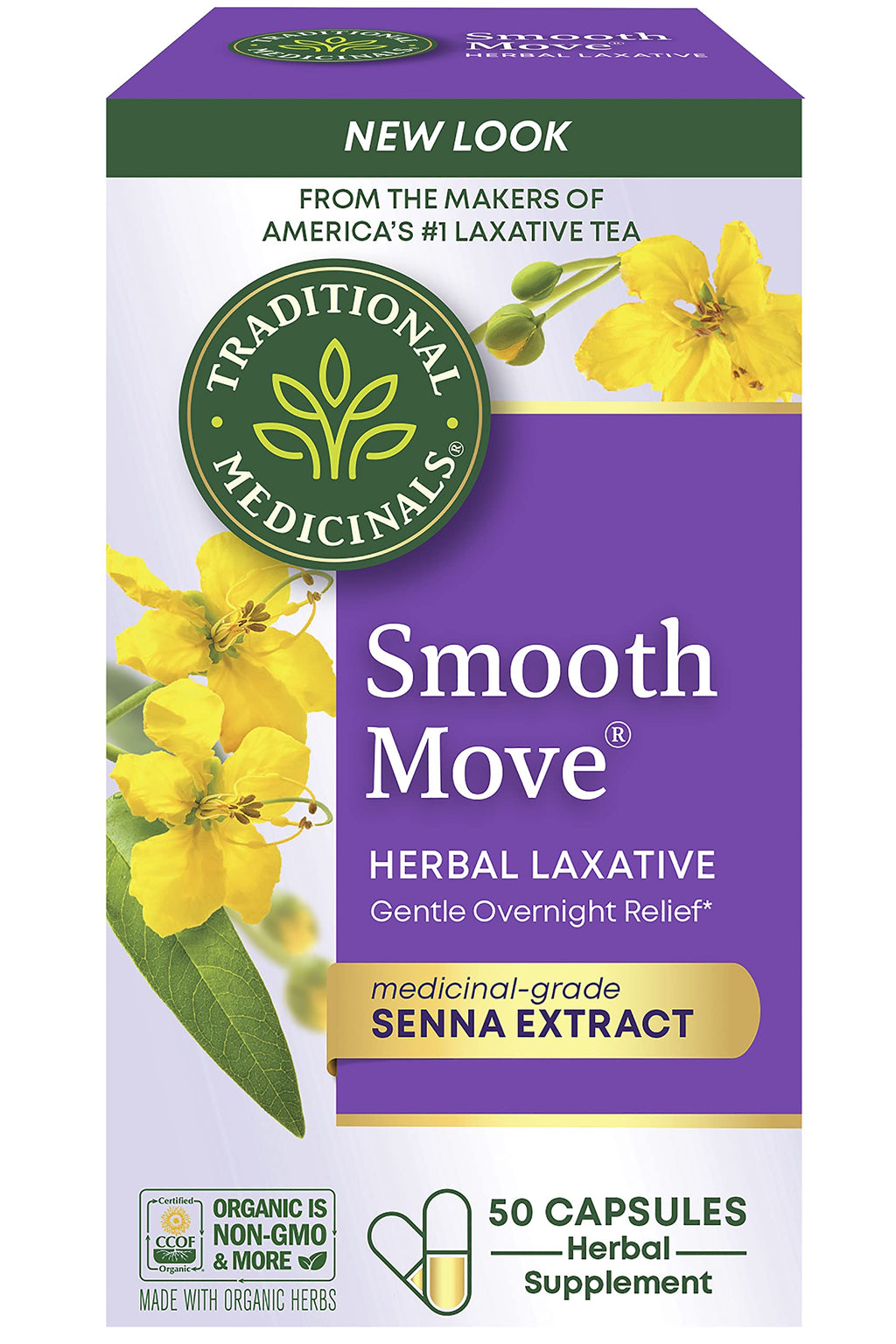 Traditional Medicinals - Smooth Move Laxative Capsules - Contains Organic Senna - Natural Herbal Constipation Relief - 50 Capsul