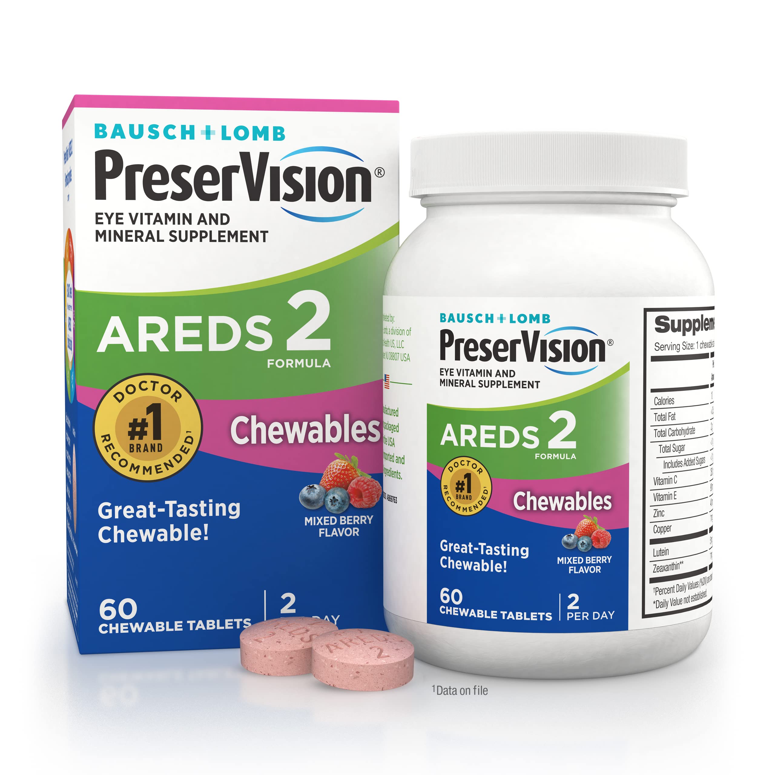 PreserVision AREDS 2 Eye Vitamin & Mineral Supplement, Contains Lutein, Vitamin C, Zeaxanthin, Zinc, Copper & Vitamin E, 60 Chew
