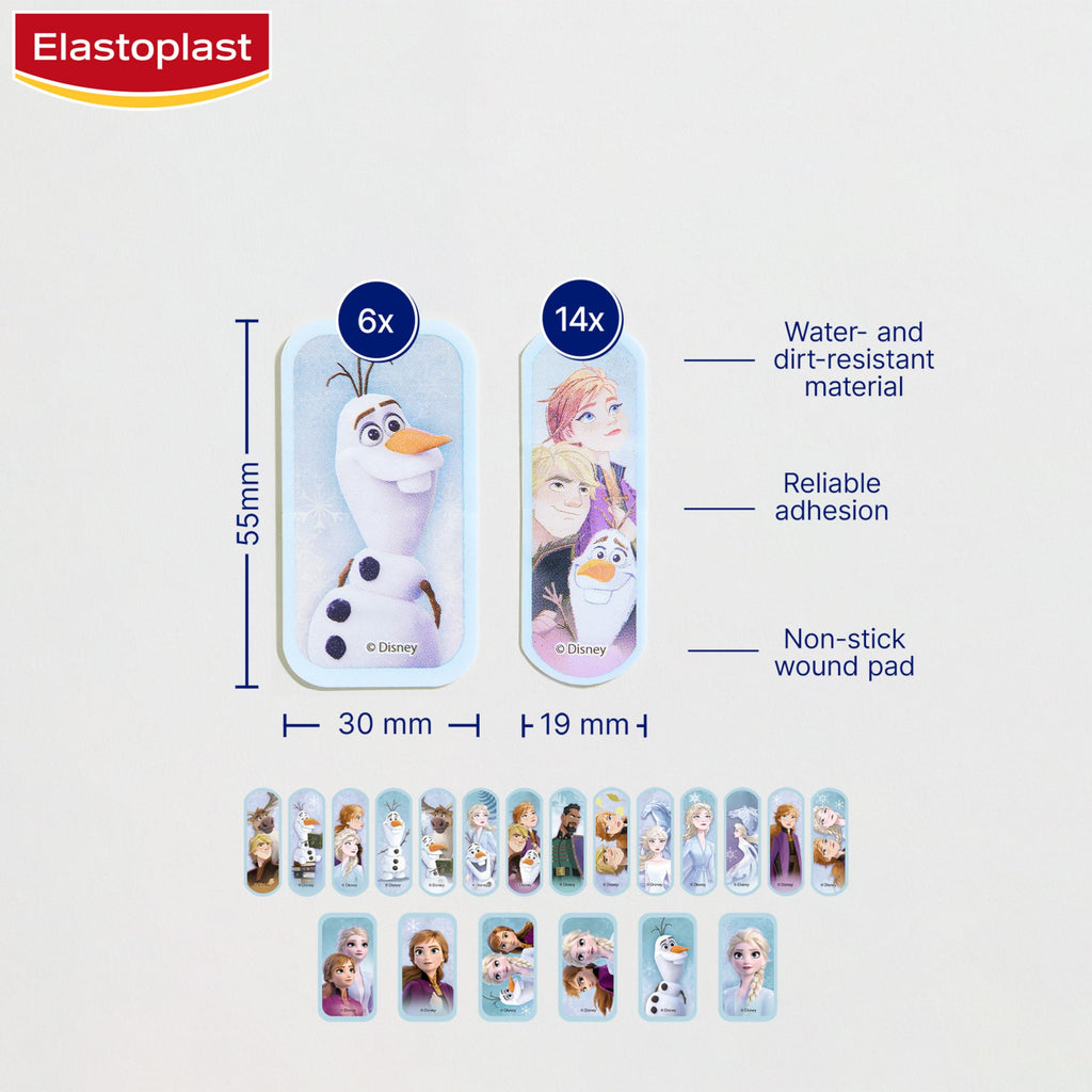 Elastoplast Disney Frozen Assorted Sizes (20 Pieces), Coloured First Aid Plasters for Children, Kids Plasters with Frozen Desig