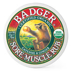 Badger Sore Muscle Rub, 100% Organic Sore Muscle Cream, Cayenne & Ginger Warming Sore Muscle Relief, Recovery & Relaxation, Long