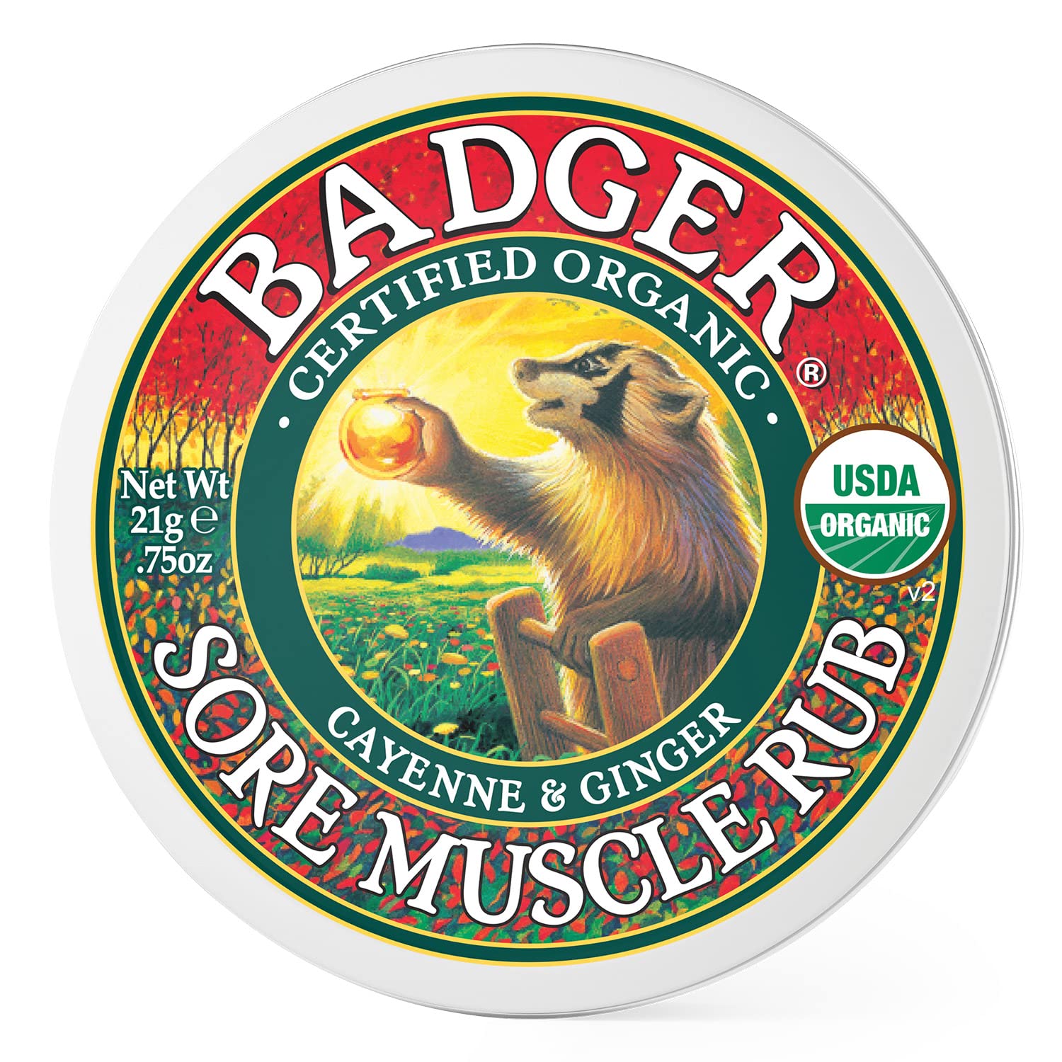 Badger Sore Muscle Rub, 100% Organic Sore Muscle Cream, Cayenne & Ginger Warming Sore Muscle Relief, Recovery & Relaxation, Long
