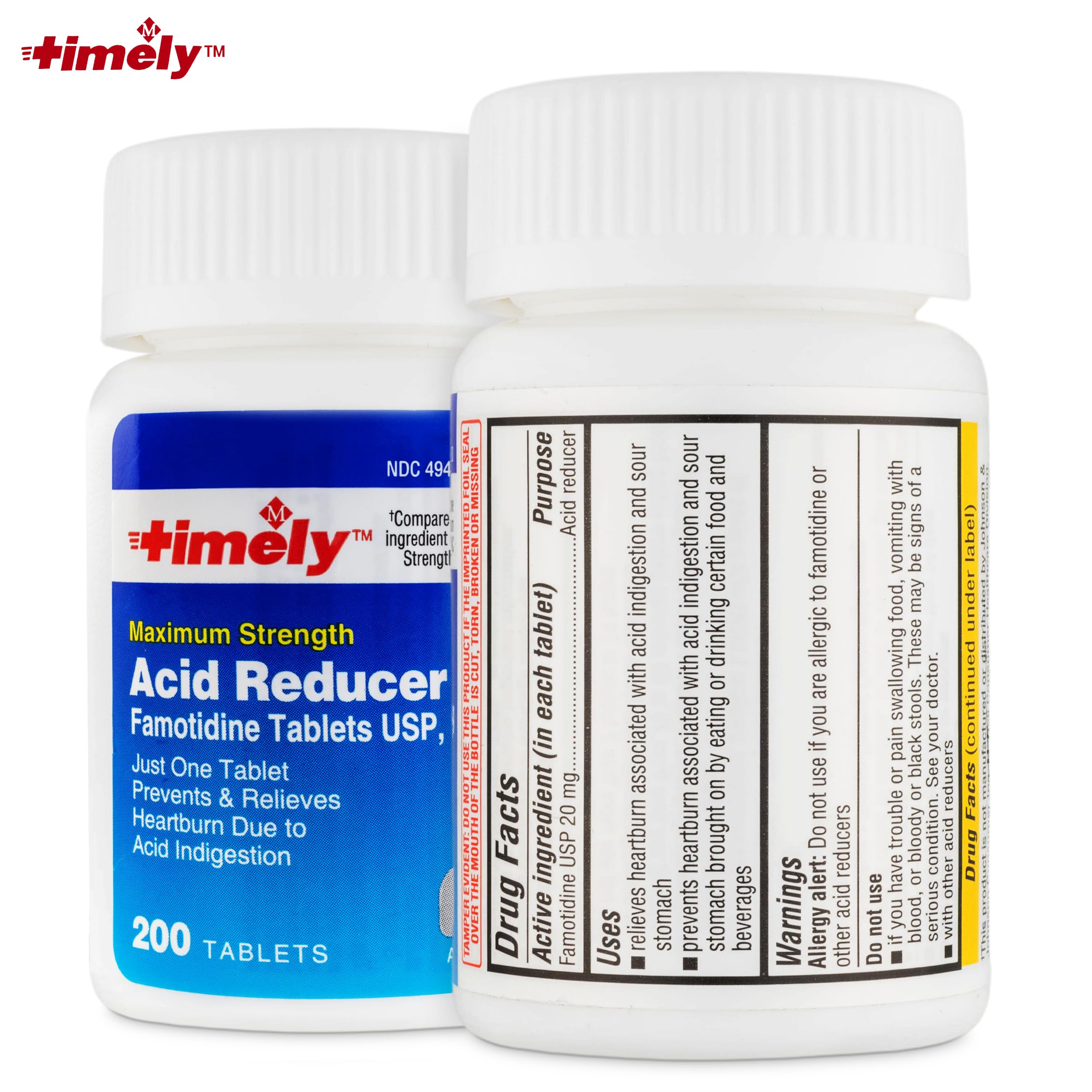 Timely Acid Reducer Famotidine 20mg - Compare to the active ingredient in Maximum Strength Pepcid AC - Acid Reflux Medicine for