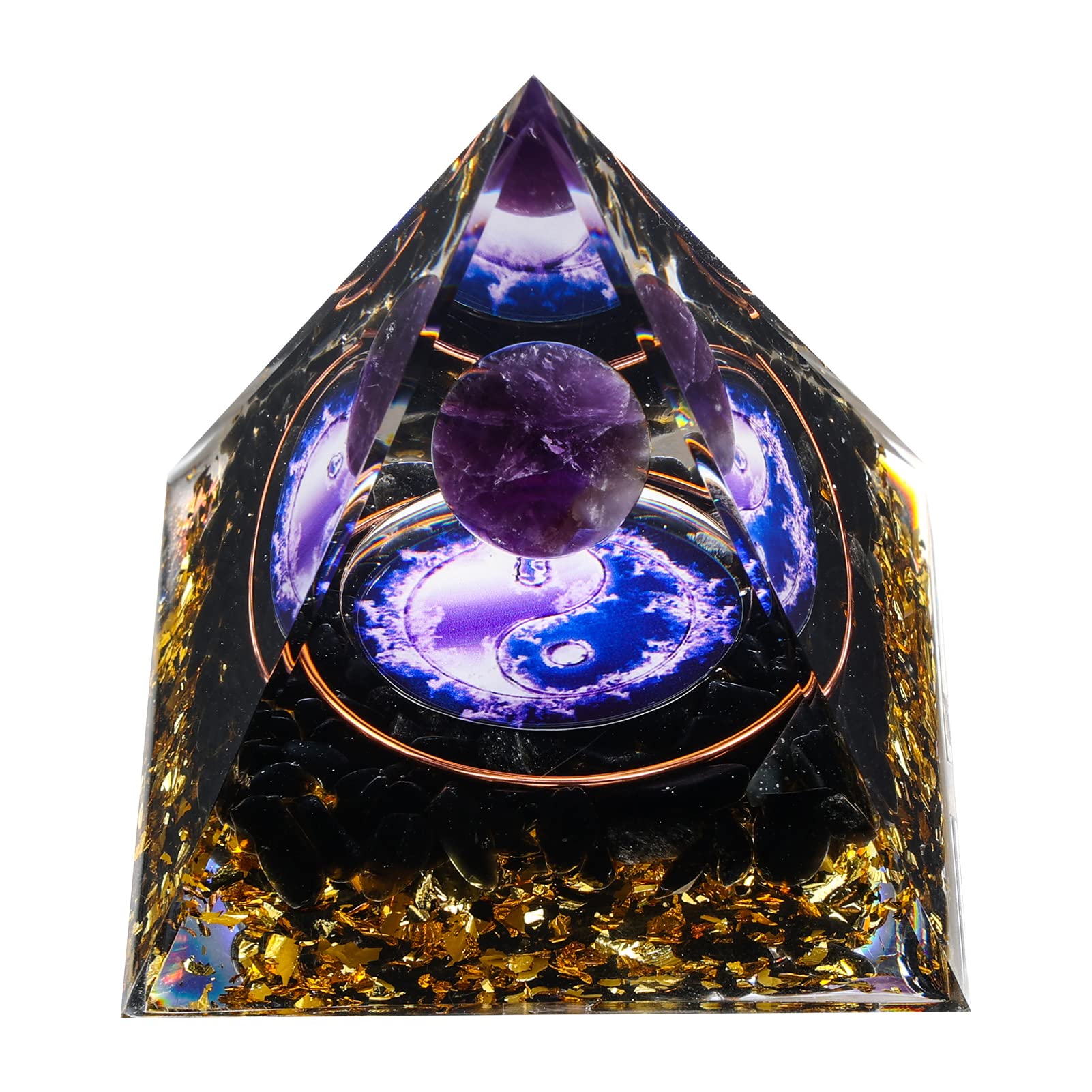MXiiXM Orgone Pyramid for Positive Energy, Amethyst Crystal Ball Orgonite Pyramid, Protection Crystals Energy Generator for Stre