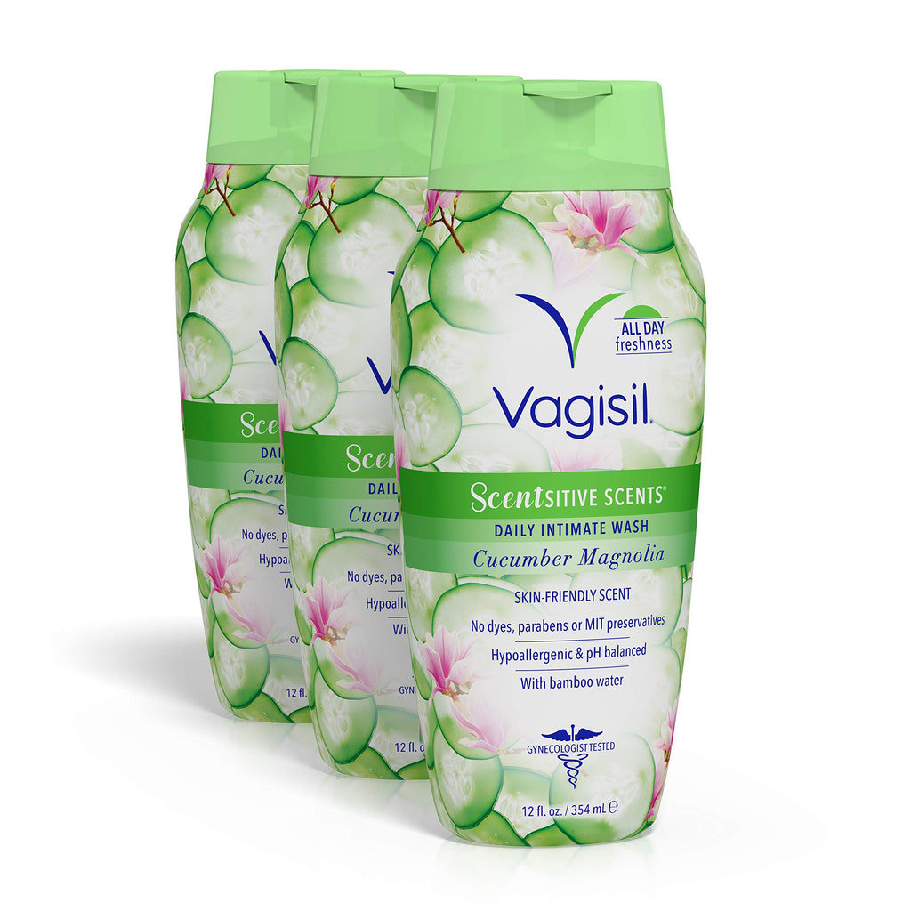 Vagisil Feminine Wash for Intimate Area Hygiene, Scentsitive Scents, pH Balanced and Gynecologist Tested, Cucumber Magnolia, 12 