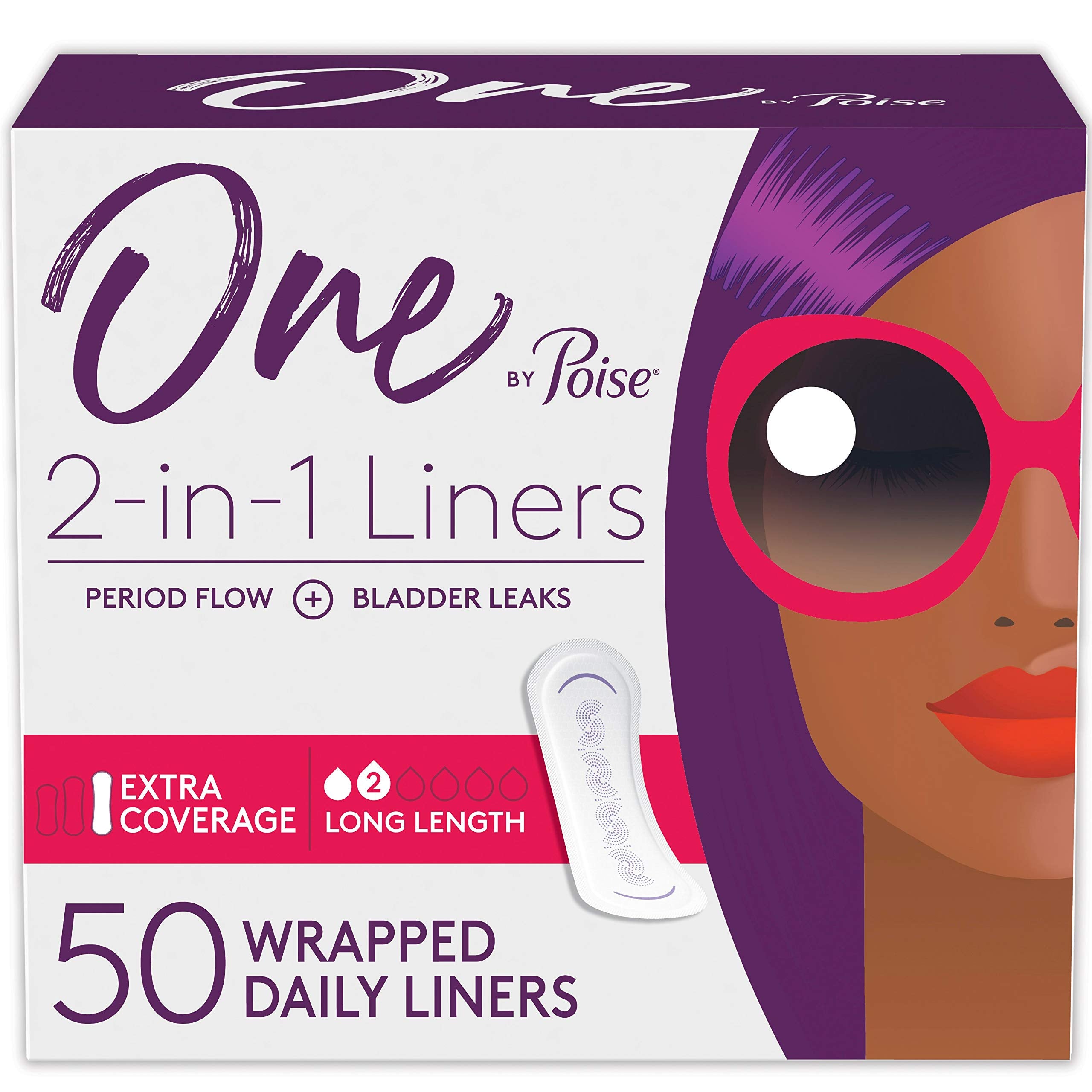 One by Poise Panty Liners (2in1 Period & Bladder Leakage Daily Liner), Long, Extra Coverage for Period Flow, Very Light Absorb