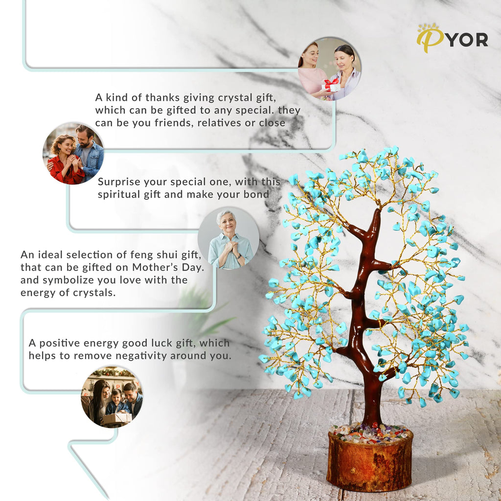 PYOR Turquoise Crystals, Money Tree, Birthday Gifts for Women, Turquoise Crystal Tree of Life, Healing Crystal, Office Decor, Ho