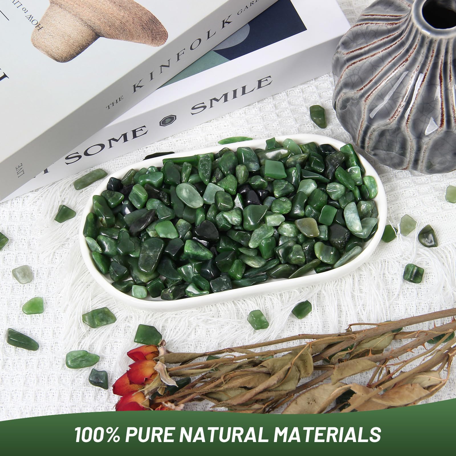 1.1lb Natural Green Jasper Crystal Chips-Healing Crystals Tumbled Chips, Green Jasper Crushed Crystal Gemstones for Crafts, Beau