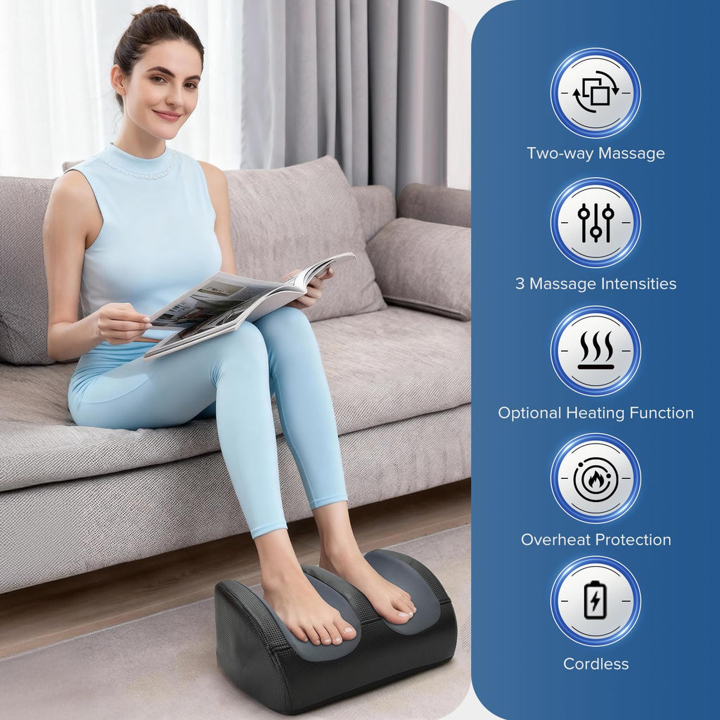 Foot Massager Christmas Gifts for Women,White Elephant Gifts for Adults Cordless Shiatsu Foot and Calf Massager with Heat, Deep