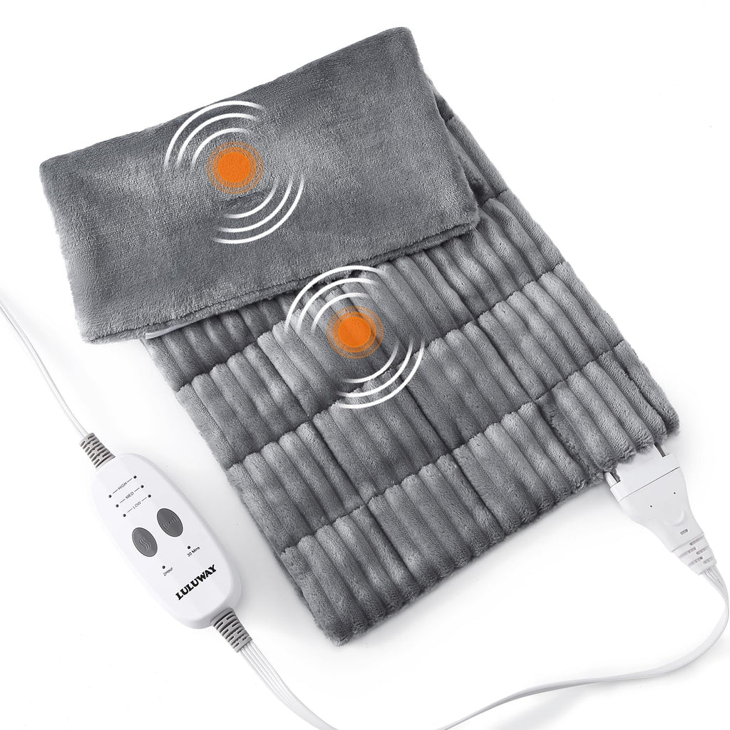 Weighted Heating Pad with Massager Electric Heating Pad for Back with Massaging Vibration, 3 Heating Levels & 3 Massage Types, 1